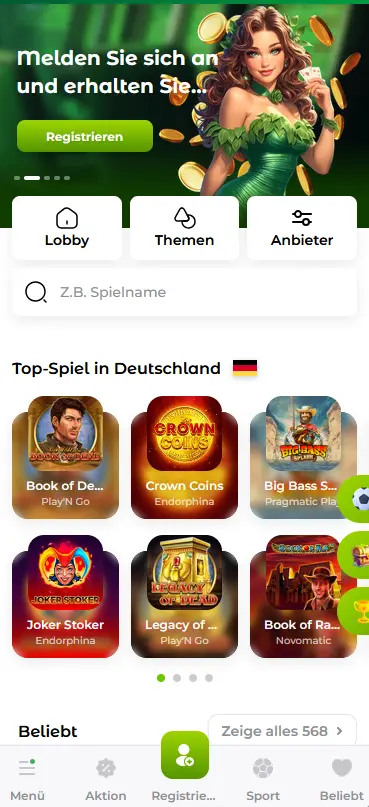 Jaak Casino App – PWA auf dem Smartphone, mobile Casino-Ansicht