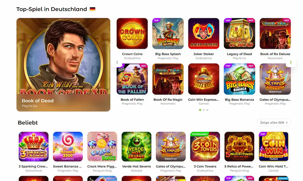 Jaak Casino Spielautomaten-Lobby – Spielauswahl mit Top-Slots von Pragmatic Play, NetEnt und Play'n GO